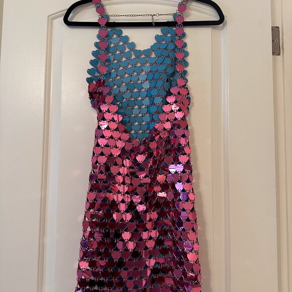 Mirror Heart Pink Chainmail Mini Dress - Picture 6 of 7